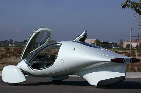 tear-drop shaped, 3-wheel, 100mpg equivalent electric car of the future, originally on Popular Mechanics